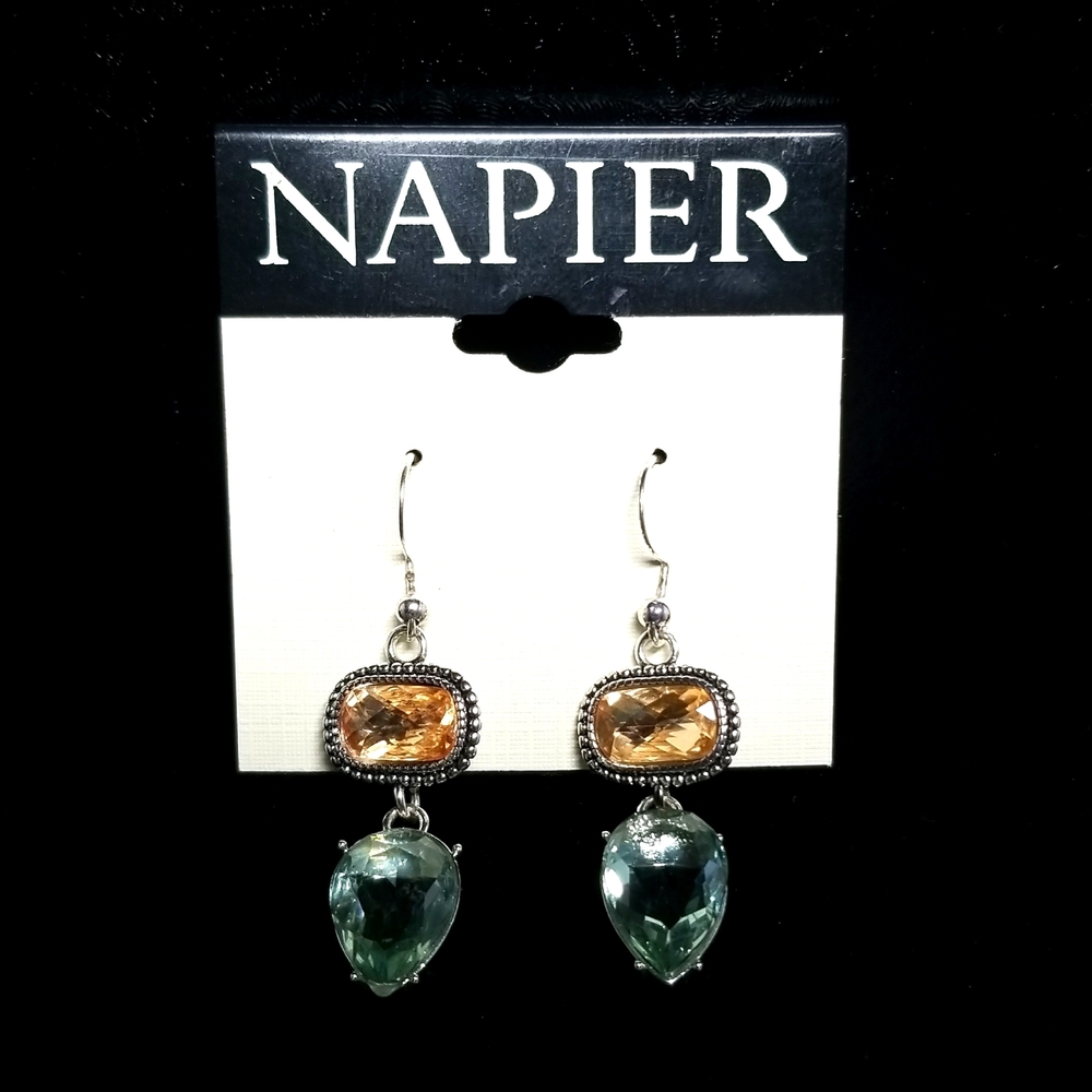 Napier Vintage Womens Silver Faux Emerald Gemstone Bridesmaid Wedding Earrings